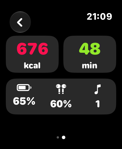 Apple Watch session page with Move, Exercise and battery